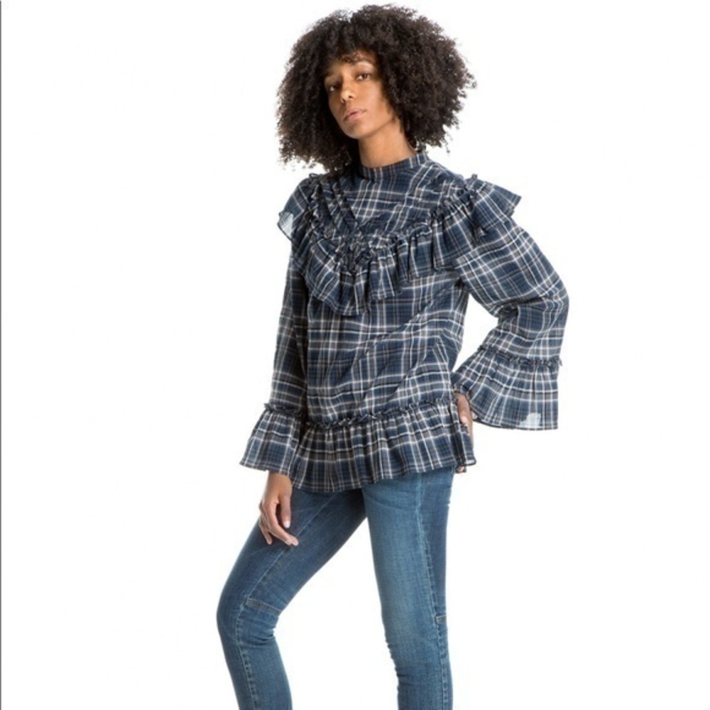 New Women’s Maz Studio RUFFLED PLAID TOP